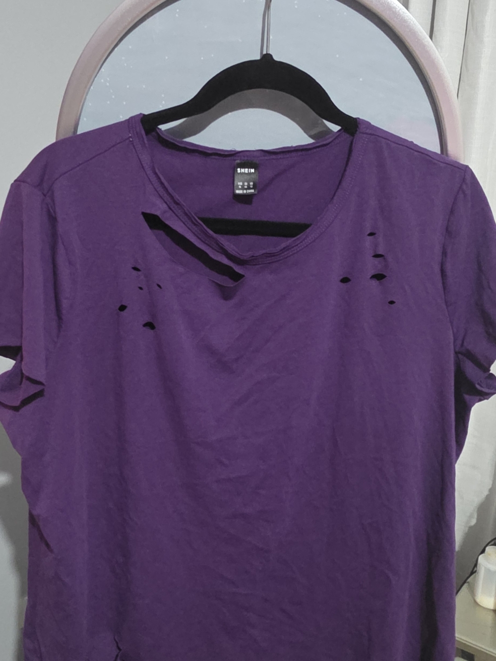 SHEIN Purple Distressed Short Sleeve Tee